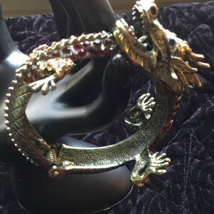 Vintage Bronze Swarovski Dragon Cuff